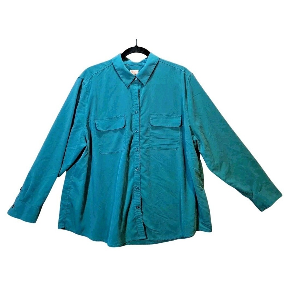 Chico's Women Teal‎ Modal Blend Button Down Shirt Long Sleeve Size 4 XL 20/22